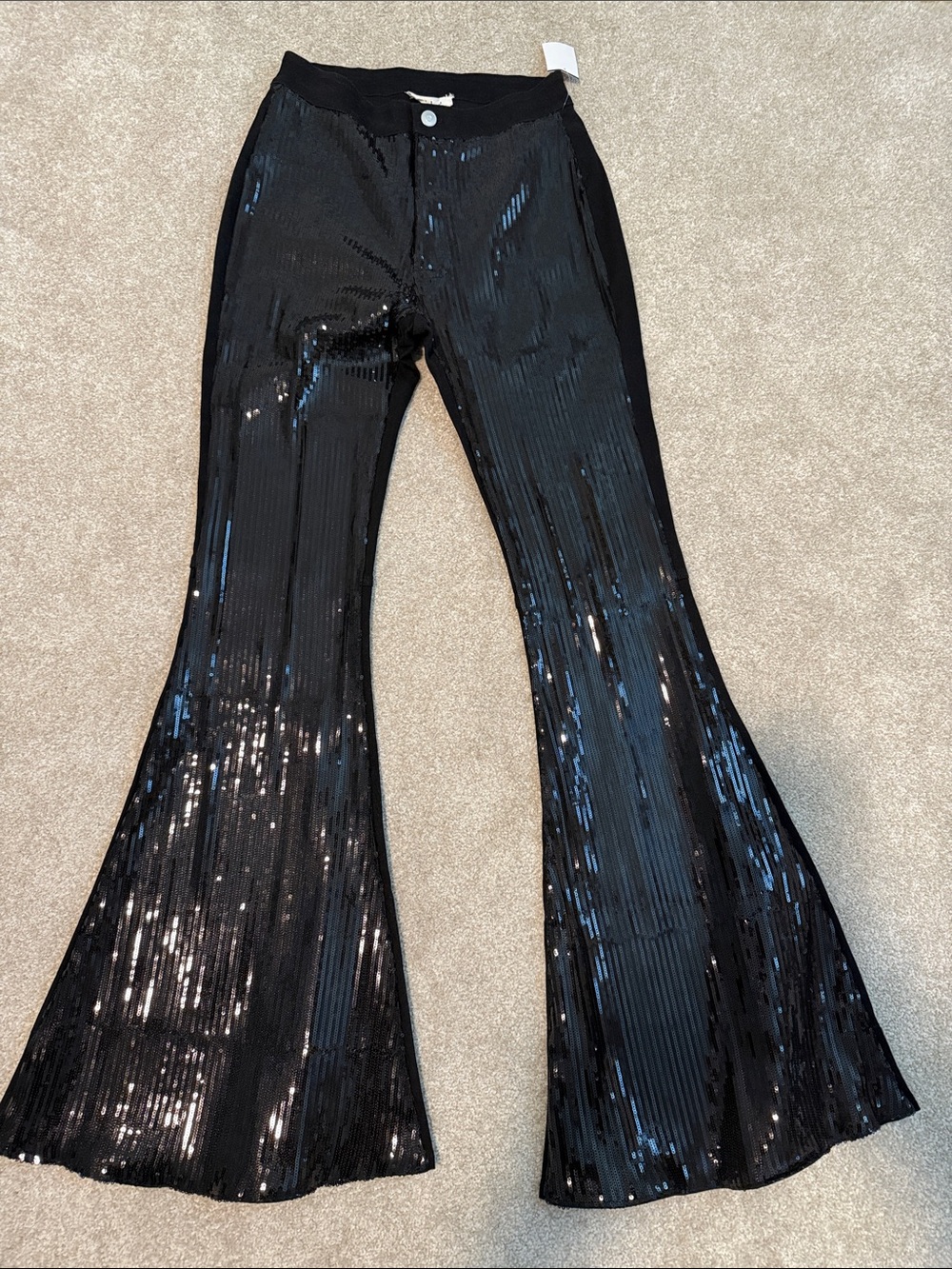 NWT Peach Love California Black Sequin Flared Pants Jeans Size S